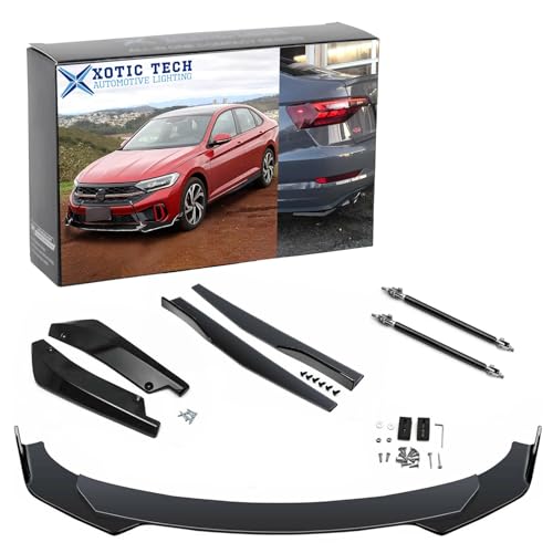 x xotic tech Front Bumper Lip Spoiler + Side Skirt Splitter + Rear Bumper Lip Wrap Splitter Canard Car Body Kits + Black Adjustable 8"-11" Support Rods Compatible with Volkswagen Jetta Passat