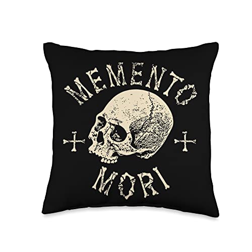 Memento Mori Remember Death Stoic Tattoo Biker Memento Mori Human Skull Remember Death Stoic Tattoo Thinker Throw Pillow, 16x16, Multicolor