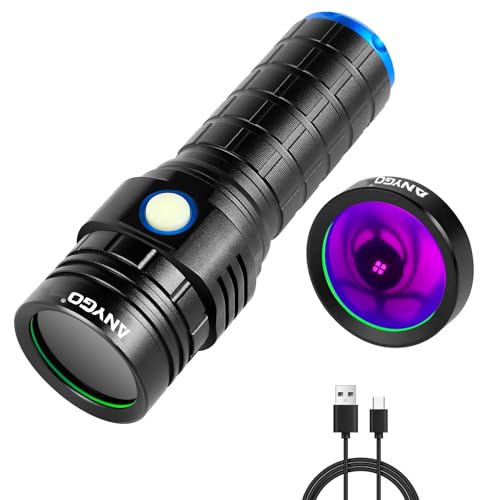 ANYGO 365nm Black Light Flashlight with Black Filter, 50W Rechargeable UV Flashlight, Ultraviolet Bright UV Led Torch for Pet Urine & Bed Bug Detector, Scorpions, Dry Stains, Ore and Jade (365 nM)