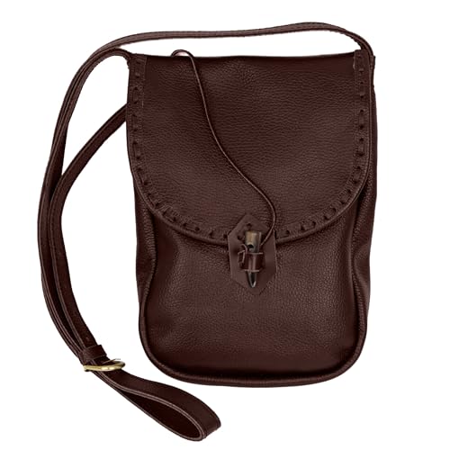 Mythrojan Medieval Leather Shoulder Bag Renaissance Crossbody Bag with Adjustable Strap, Ren Faire Vintage Messenger Bag for iPad, Tablet, Viking Genuine Leather Bag for Men Women - Brown, 11" x 9"