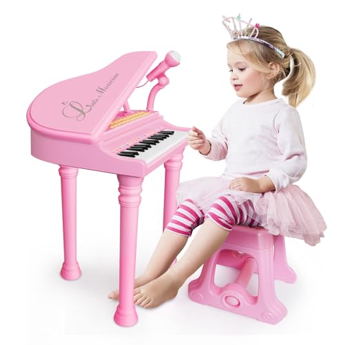 Love&Mini Piano Keyboard Toys for Girls - 31 Keys Kids Toy Piano with Microphone and Stool for Toddler Music Toy for 3+ Years Old Girls Birthday Gift