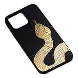 Cavka Black Case for iPhone 14 Pro Max - Gold Snake Shockproof Protective Phone Case TPU Rubber Matte Luxury Cover Fancy Golden Serpent Scales Trendy Reptile Stylish Minimal Glitter Design for Women