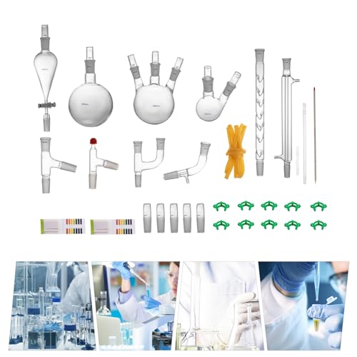 KONKENIE 13/29/32Pcs Lab Chemilcal Unit 250-1000ml 24/40 Joints Glass Organic Chemistry Lab Distillation Glassware Kit Round Bottom Flask for Distillation Distilling Equipment for Home School (29Pcs)
