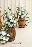 Ling's Moment 17.5" Tall Standing Artificial Flowers Arrangements 4 pcs Wedding Aisle Runner Chair Decorations White Sage Centerpieces for Ceremony Reception Rose Floral Party Outdoor Decor