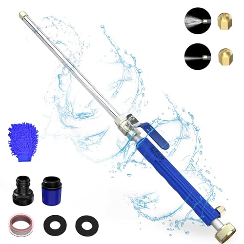 Buyplus Jet Nozzle Power Washer for Garden Hose, High Pressure Hose Nozzle with 2 Jet Different Nozzle and Hose Quick Connectors, Hydro Power Washer Hose Attachment for Car, Patio, 18 Inch, Blue