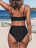 CUPSHE Women's Bikini Sets Two Piece Swimsuit High Waisted V Neck Twist Front Adjustable Spaghetti Straps Bathing Suit, XXL Black