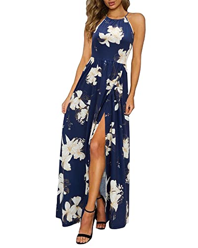 KILIG Women's Summer Maxi Dress 2025 Casual Sleeveless Split Floral Sundress Beach Vacation Flowy Long Dresses(Floral18,L)