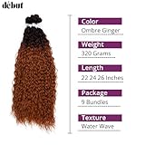 DÉBUT Water Wave 9 Bundles Synthetic Hair Weave Curly Hair High Temperature Fiber Bio Protein Hair 9pcs 22 24 26 Inch 320g for Full Head Ombre Ginger