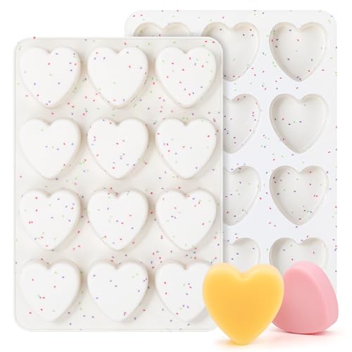 AOTASO 2 Inch Small Heart Shaped Silicone Molds for Chocolate, Candy, Cake, Soap (Set of 2, Cream)