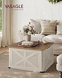 VASAGLE Farmhouse Coffee Table with Storage, Square Coffee Table for Living Room, Center Table with Flip-Top Lids, Honey Brown and Rustic White ULCT232W73