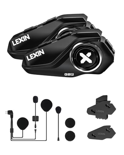 LEXIN G2P Motorcycle Bluetooth Headset Dual Pack, Bundle with 40mm Audio Kit and Bracket Kit