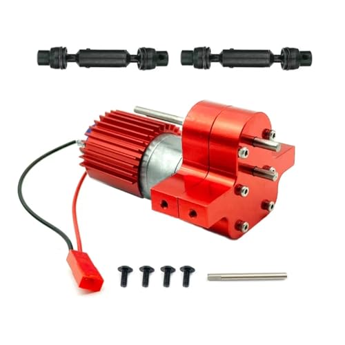 RC Spare Part for WPL C14 C24 C34 C44 B14 B24 B16 B36 RC Car Upgrade Accessories Metal Transfer Gearbox 370 Brush Motor with Drive Shaft(Red,B)