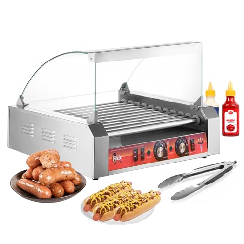 1700W Hot Dog Rollers,30 Hot Dog Capacity 11 Non-stick Stainless Steel Rollers,Hot Dog Machine With Dust Cover,Hot Dog Roller Machine With Dual Temp Control And Led Light/Detachable Drip Tray