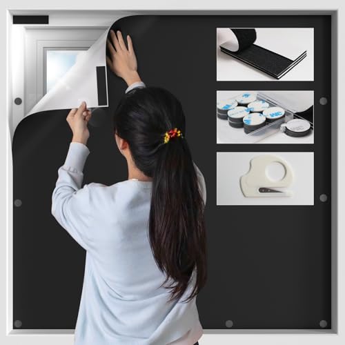 BKSAI 100% Blackout Window Cover, Portable Magnetic Blackout Shades for Window, Black Out Window Blinds No Drill Cuttable Blackout Curtains for Bedroom, RV, Nursery, Media Room, 39x57 inch