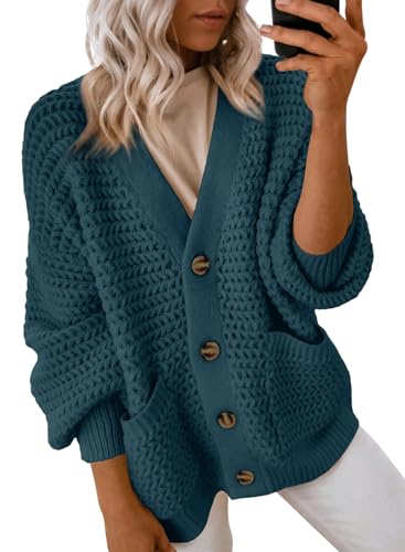 Dokotoo Womens Oversized Open Front Cardigan Sweaters for Women 2025 Fashion Ladies Fall Sweater Long Sleeve Autumn Chunky Fashion Soft Knit Winter Outerwear Coats Blue X-Large