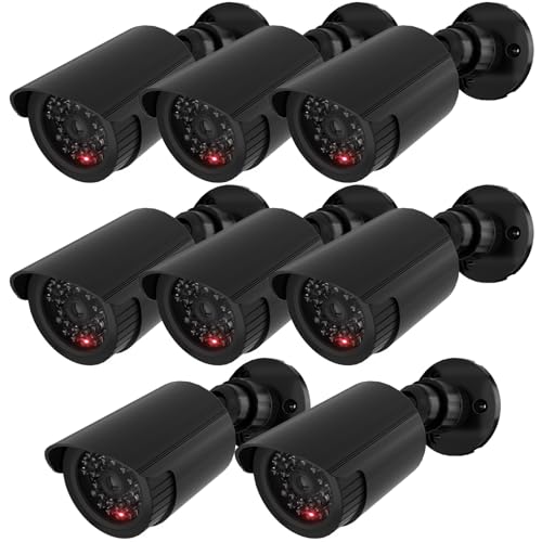 WALI Dummy Fake Simulated Surveillance Security CCTV Dome Camera Indoor Outdoor with One LED Light, Warning Security Alert Sticker Decal (TC-B8), 8 Packs, Black