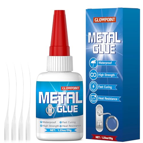 GLOWPOINT Metal Glue, 35g UltraStrong Adhesive for Stainless Steel, Aluminum, Iron, and More, Waterproof, Fast-Drying Repair Glue for Metal Crafts, Automotive, and DIY Projects