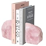 MOGEMT Rose Quartz Bookends Pink Crystal Decorative Book Ends Office Home Decor Small 1 Pair 2-3 Lbs