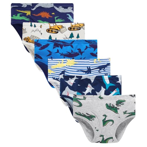 Boboking Little Boys Briefs Dinosaur Truck Toddler Kids Underwear (Pack of 6) 3T
