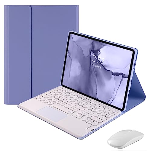 QYiiD Touchpad Keyboard Case for Lenovo Tab P12 12.7-inch 2024/2023, Folio Keyboard Case Cover with Cute Round Key Wireless Keyboard with Trackpad & Mouse for P12 12.7-Inch (TB370FU / TB371FU), Purple