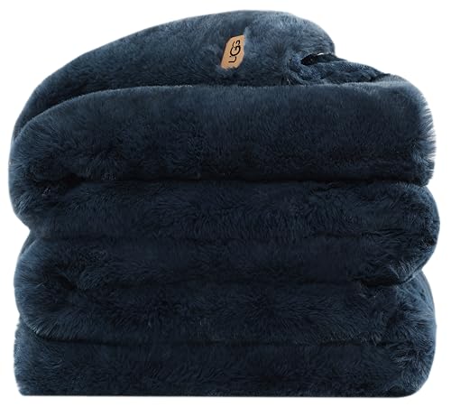 UGG 16804 Euphoria Plush Faux Fur Reversible Throw Blanket Easy Care Machine Washable Luxury Cozy Fuzzy Fluffy Luxurious Home Decor Luxurious Soft Blanket for Sofa, 50 x 70-inch, Indigo