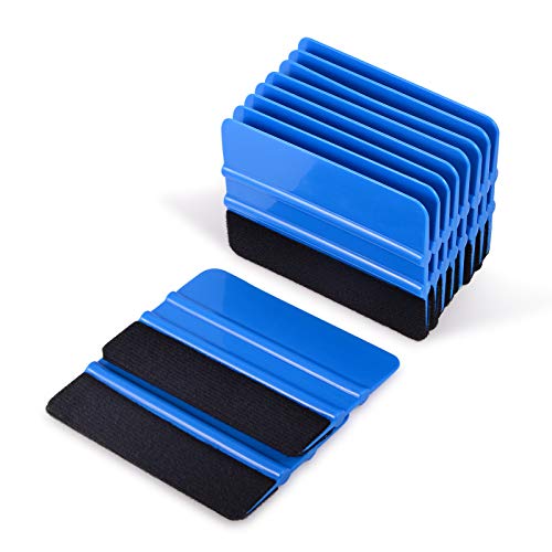 EHDIS 10pcs Vinyl Squeegee 4 Inch Car Vinyl Scraper Decal Applicator Window Tint Wallpaper Smoothing Tool with Black Fabric Felt Edge-Blue