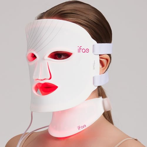 IFAE Red Light Therapy Mask for Face and Neck, 7 Colors Led Face Mask Light Therapy with Eye Protection and Remote, Rechargeable Ergonomic Design for True Anti-Wrinkles Skincare at Home