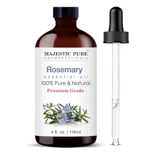Majestic Pure Rosemary Essential Oil with Glass Dropper | 100% Pure and Natural Rosemary Oil | Premium Grade Essential Oils for Diffusers, Skin, Aromatherapy, Massage | 4 Fl Oz