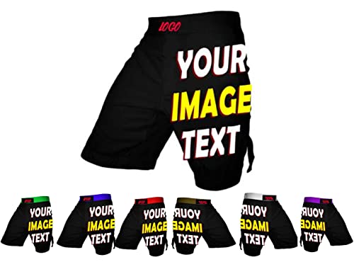 Men’s MMA Fight Shorts, Black, BJJ, No Gi, Grappling, Jiu Jitsu Pant Custom Personalized Training Workout Running Gym Shorts Add Number Logo Text