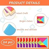 Syhood 24 Pieces Tangrams Puzzles for Students Party Favors Wooden Tangram Pattern Blocks Brain Logic Blocks for Manipulatives Games Educational Gifts and Party Favors(Classic)