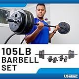 US Weight 105 Pound Barbell Weight Set for Home Gym| Adjustable Weight Set with Two Dumbbell Bars and Full 6 Ft Bar, Black