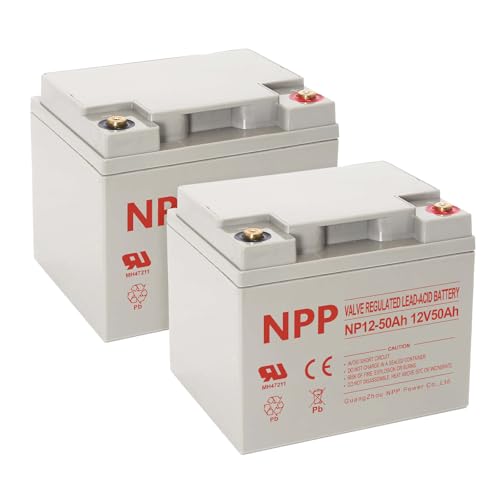 NPP NP12-50Ah (T14, 2 Pcs) 12V 50Ah 12 Volt Rechargeable SLA Sealed Lead Acid Battery for Scooter Wheelchair with Button Style Terminals