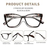 LKEYE Oversized Reading Glasses For Women Cat Eye Computer Blue Light Blocking Reader Stylish Ladies Designer Fashion Large Unbreakable Eyeglasses 2pack Black Leopard LK6042 + 0