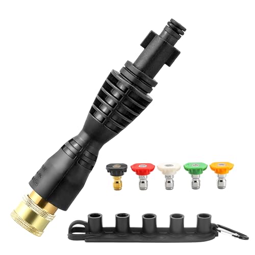 FIXFANS Pressure Washer Gun Adapter with 5 Spray Nozzles and 1 Tips Holder - Power Washer Wand Replacement Kit - Compatible with Some Ryobi, Portland, Husky Electric Pressure Washers Black