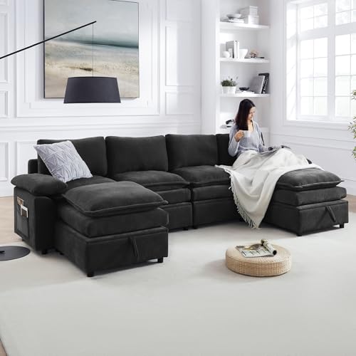 123" Modular Sofa, high Resilience Sponge Comfortable Modular Sofas, Suitable for Living Room, 4-Seater Cloud Couch with Storage Function, Flexible Combination Modern deep seat Sofas (Grey)