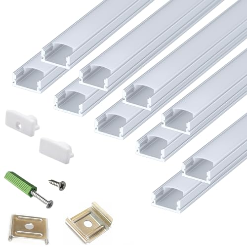 THMOOTHER LED Strip U Channel Diffuser 10-Pack 6.56FT,17X7.5MM Surface Mounted Tape Light Aluminum Track with Milky Cover Cabinet,Stairs,Counter,Wall Flush Installed Low Profile