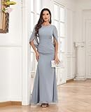 TORYEMY Dusty Blue Chiffon Mother of The Bride Dresses with Cape Sleeve Formal Evening Dresses Long Mermaid for Women Size 12