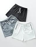 3 Pack: Mens Sweat Shorts Athletic Casual Jogger Shorts with Zipper Pockets, Terry Cloth Performance Tech Activewear (Set 2, Large)