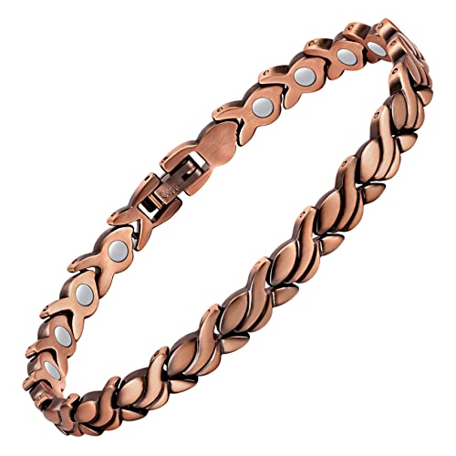 Feraco Copper Bracelet for Women 99.99% Solid Copper Magnetic Bracelets, Unique X Shape Links (Fishtail)