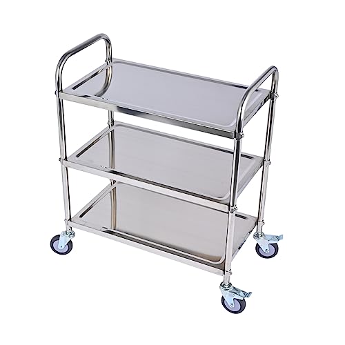 Amarite 3 Shelf Stainless Steel Cart, 420 lbs, 1MM Thick, Serving With Wheels, Household Service Trolley, 360 Rotation Storage Shelf With Locking Wheels (29.5*15.8*37.4)'' Utility