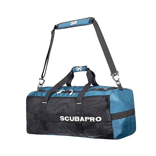SCUBAPRO Sport 95 Mesh Dive Bag with Double Duffel Straps and Adjustable Shoulder Strap for Scuba Diving Gear, Denim Blue Color Fabric