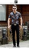 Yonititeee Mens Flower Embroidery Fishnet See Through Lace Short Sleeve Shirt Black Chest 39"