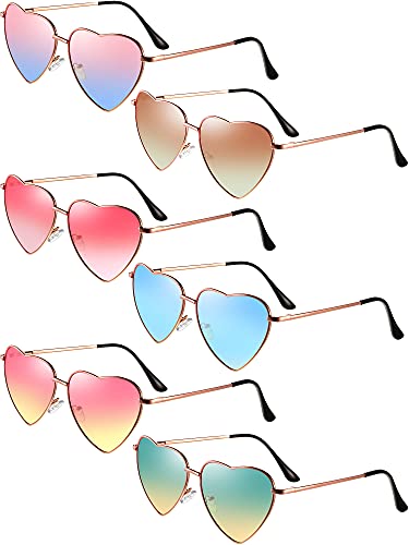 Frienda 6 Pairs Heart Shaped Sunglasses Vintage Heart Frame Multicolor Metal Retro Glasses Women Sunglasses for Summer(Chic Color)