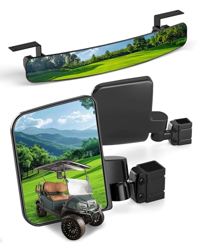 Golf Cart Mirrors for EZGO Club Car Yamaha, No-Drilling Golf Cart Side Mirror and Rear View Mirror Kit Universal Foldable and Adjustable Rotatable 180 degrees, HD Glass Mirror Golf Cart Accessories