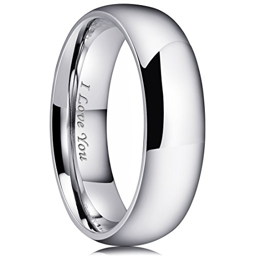 King Will BASIC 7mm Mens Wedding Ring Original Color Full High Polished with Laser Etched I Love You 10