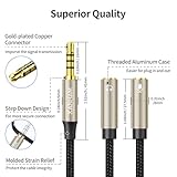 XANHAM 3.5mm Headphone Splitter Y Shape 1/8 Inch 2 TRS Female to 1 TRRS Male Mic and Audio 4 Pole Headset Stereo Adapter Cable Cord Compatible with Laptop, Smartphone, PC, Tablet, Gaming, etc