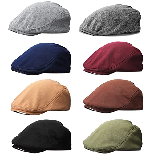 JaGely 8 Pcs Newsboy Flat Caps for Men Breathable Summer Cabbie Driving Hats Gatsby Classic Newsboy Hats for Men Father Grandfather Lovers Gifts Driving Hunting Outdoor
