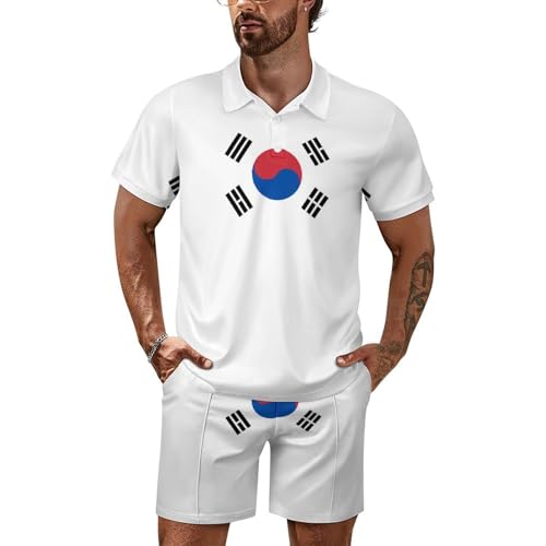 South Korea Korean Flag 2 Pieces Men's Polo Shirt And Shorts Set Tracksuits with Pockets 2XL