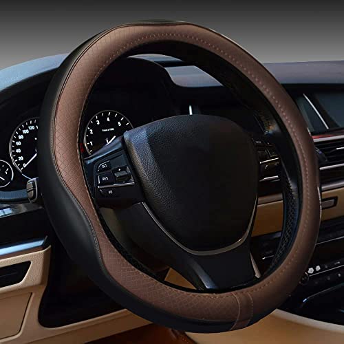 Gomass Car Steering Wheel Cover, Anti-Slip, Safety, Soft, Breathable, Heavy Duty, Thick, Full Surround, Sports Style (Black Brown)