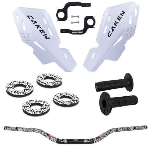 PRO CAKEN Universal 7/8" 22mm and 1 1/8" 28mm Handle Bar with Hand Guards CNC Bracket kit for Dirt Bike Motocross ATV Scooter for CRF KLX KX LTR TRX SX SXF EXC XCW Grizzly Hawk 250 Bicycles White